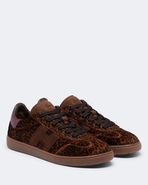 Hogan H647 Leopard-Print Calf Hair Sneakers - Brown