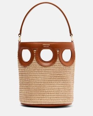 Ferragamo Gancini Small Raffia Bucket Bag - Brown
