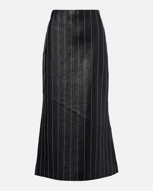 Victoria Beckham Embroidered Leather Midi Skirt - Black