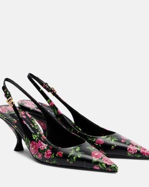 Dolce & Gabbana Lollo 60 Floral Leather Slingback Pumps - Black