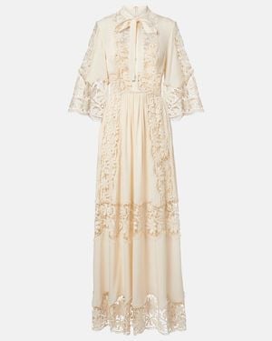 Elie Saab Georgette And Macrame Gown - Natural