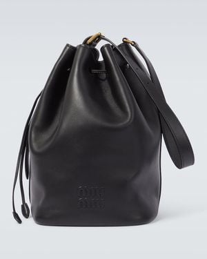 Miu Miu Logo Leather Bucket Bag - Black