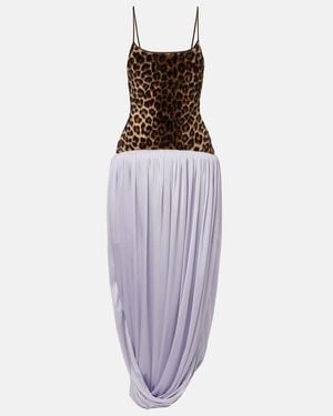 JACQUES WEI Leopard-Print Draped Maxi Dress - Purple