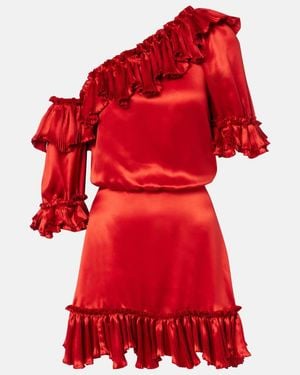 Saint Laurent Ruffled Silk Satin Minidress - Red