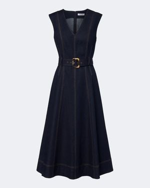 Veronica Beard Cosette Belted Denim Midi Dress - Blue