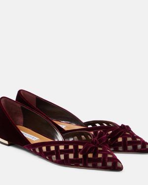Aquazzura Romance D'Orsay Velvet And Mesh Flats - Brown