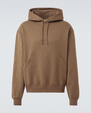 Saint Laurent Logo Embroidered Cotton Fleece Hoodie - Brown