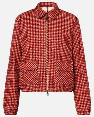 Moncler Lanset Houndstooth Cotton Down Jacket - Red