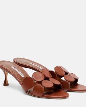 Manolo Blahnik Haribalmu 50 Leather Mules - Brown