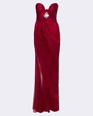 Maria Lucia Hohan Vestido De Fiesta Zephyra De Seda Metalizado - Rojo