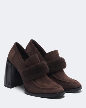 Jimmy Choo Tylor Shearling-Trimmed Suede Loafer Pumps - Black