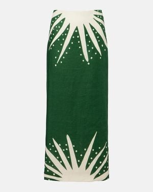 Cala De La Cruz Bruna Printed Linen Midi Skirt - Green