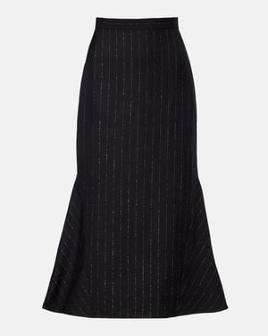 Erdem Pinstripe Wool Midi Skirt - Black