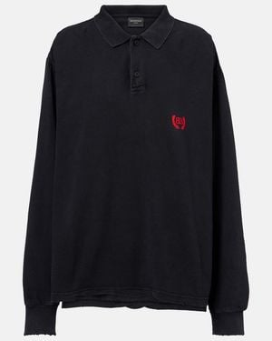 Balenciaga Laurel Classic Cotton Pique Polo Shirt - Black