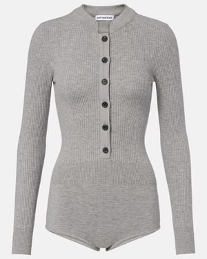 Self-Portrait Ribbed-Knit Romper - Grey