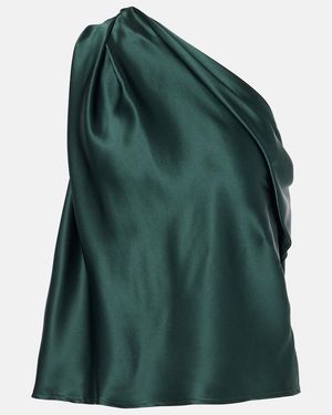 The Sei Silk One-Shoulder Sleeveless Top - Green