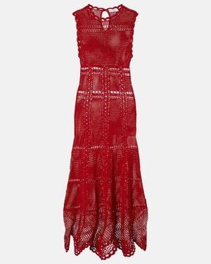 Erdem Cotton Crochet Midi Dress - Red
