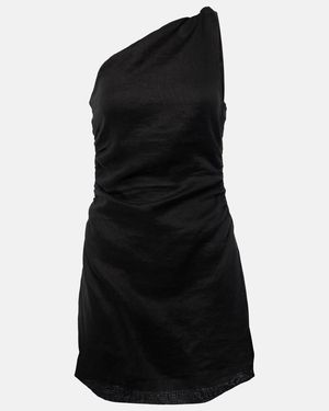 Faithfull the Brand Marga Gathered Linen Minidress - Black