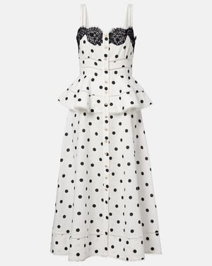 Self-Portrait Polka-Dot Linen And Cotton Midi Dress - White