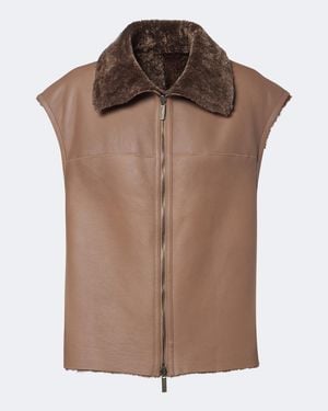 JOSEPH Gilet Nico Reversible En Cuir Et Shearling - Marron