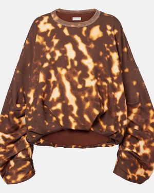 Dries Van Noten Printed Gathered Cotton Sweatshirt - Brown