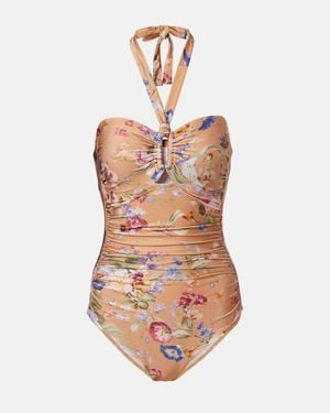 Zimmermann Patience Floral Halterneck Swimsuit - White