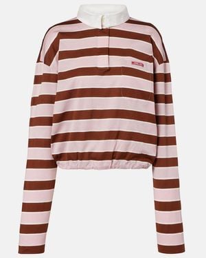 Prada Striped Cropped Cotton Jersey Polo Shirt - Pink