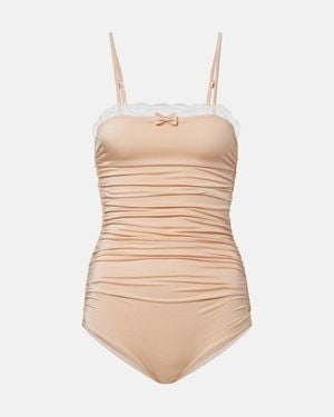 Chloé Lace-Trimmed Ruched Bodysuit - Natural