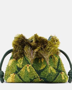 Loewe Paula's Ibiza Flamenco Mini Beaded Clutch - Green