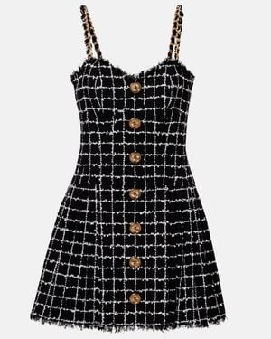 Balmain Chain-Detail Checked Tweed Minidress - Black