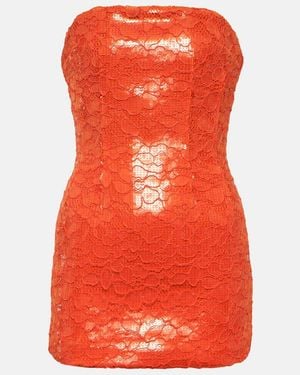 LAQUAN SMITH Floral Lace Strapless Minidress - Orange