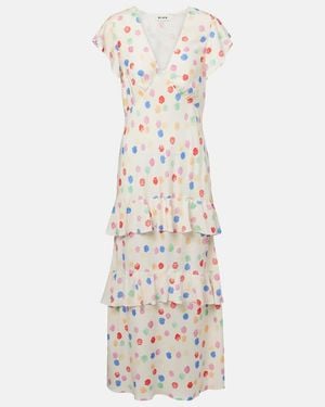 RIXO London Meena Polka-Dot Tiered Maxi Dress - White
