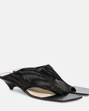 Christen Edge Stretch Leather-Trimmed Mesh Mules - Black