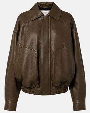 Saint Laurent Leather Bomber Jacket - Brown