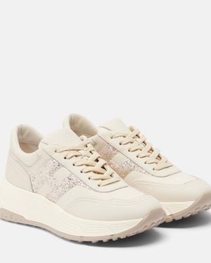 Hogan H669 Glitter Leather Trainers - White