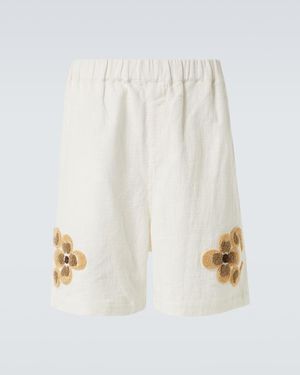 Commas Embroidered Linen And Cotton Shorts - White
