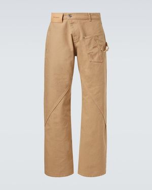 JW Anderson Twisted Embroidered Cotton Wide-Leg Trousers - Natural