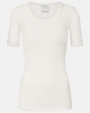 Calvin Klein Ribbed-Knit Cotton-Blend Top - White