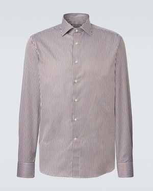 Canali Striped Cotton Shirt - Brown
