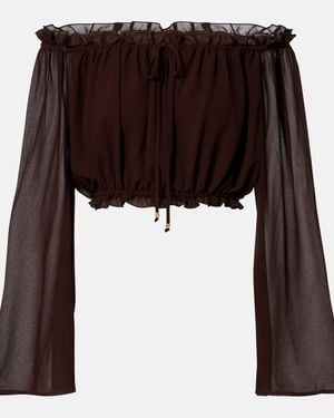 Bananhot Ora Off-Shoulder Crop Top - Brown