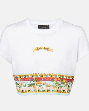 Dolce & Gabbana Cropped Printed Cotton T-Shirt - White