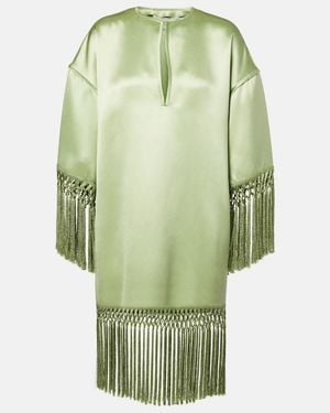 Valentino Fringed Silk Duchess Satin Tunic - Green