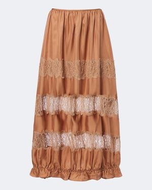Ulla Johnson Jupe Longue Chantal En Soie Et Dentelle - Marron