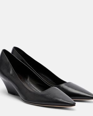 The Row Liisa Leather Wedges - Black