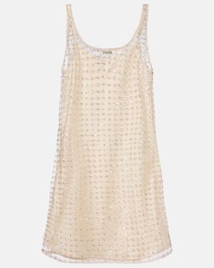 STAUD Aurielle Sequined Tulle Minidress - Natural