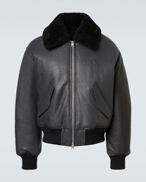 Ami Paris Shearling-Trimmed Leather Bomber Jacket - Black
