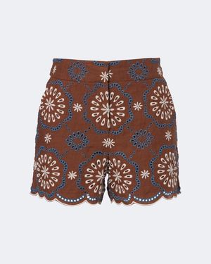 Veronica Beard Short Allen En Lin A Broderies Anglaises - Marron