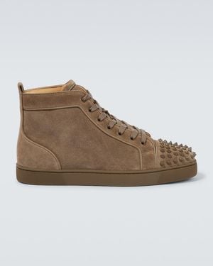 Christian Louboutin Louis Grosgrain-trimmed Spiked Suede High-top Trainers - Brown