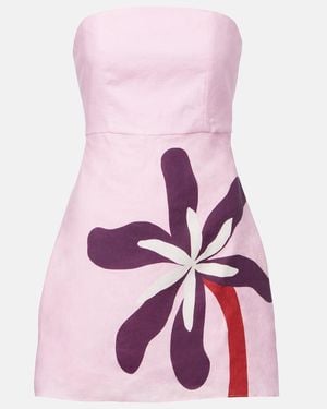 Cala De La Cruz Roma Floral Linen Minidress - Pink