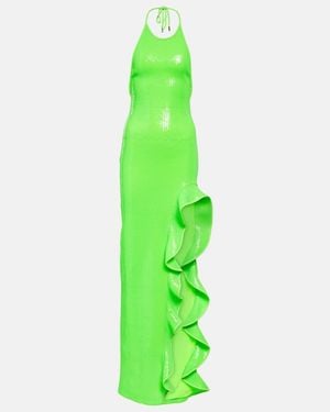 David Koma Sequined Halterneck Maxi Dress - Green